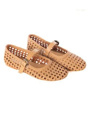 ASRA London Neve Woven Leather Strap Ballerina Brown Shoes - Image 2 of 3