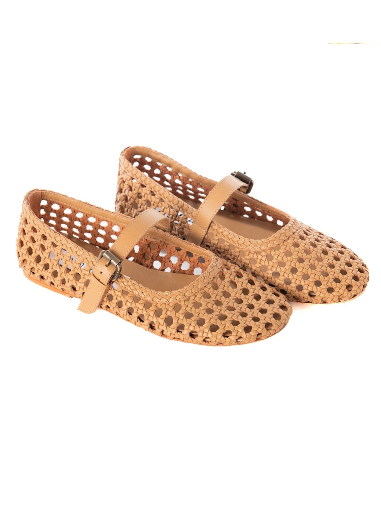 ASRA London Neve Woven Leather Strap Ballerina Brown Shoes - Image 2 of 3