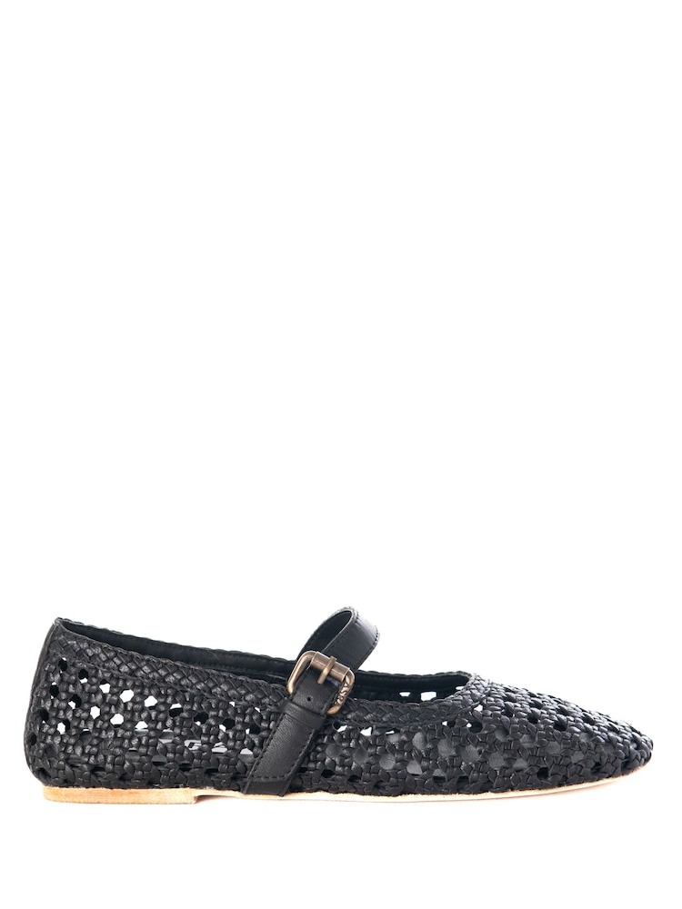 ASRA London Neve Woven Leather Strap Ballerina Black Shoes - Image 1 of 4