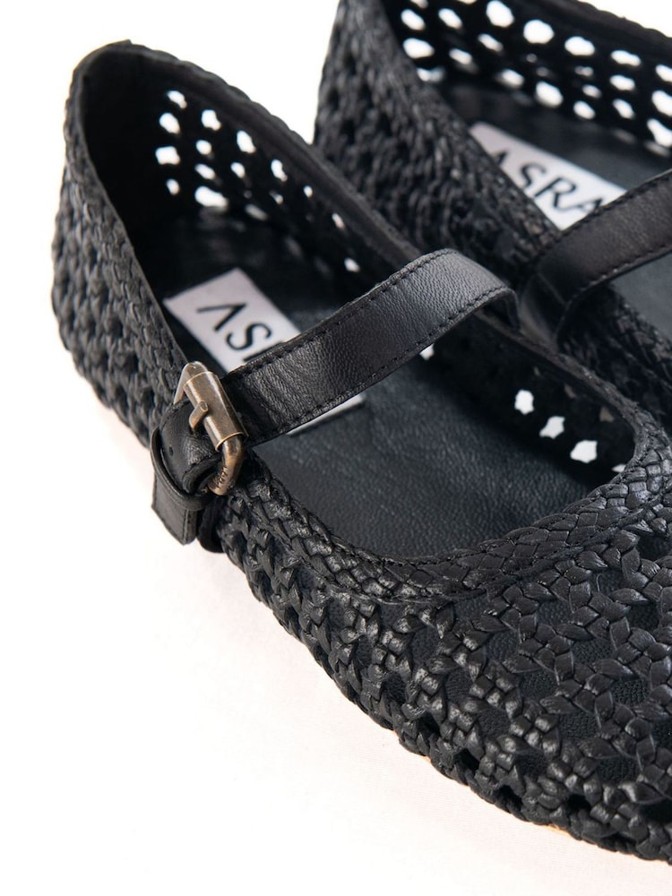 ASRA London Neve Woven Leather Strap Ballerina Black Shoes - Image 3 of 4