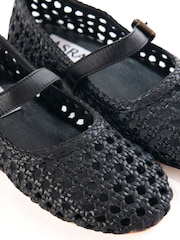 ASRA London Neve Woven Leather Strap Ballerina Black Shoes - Image 4 of 4