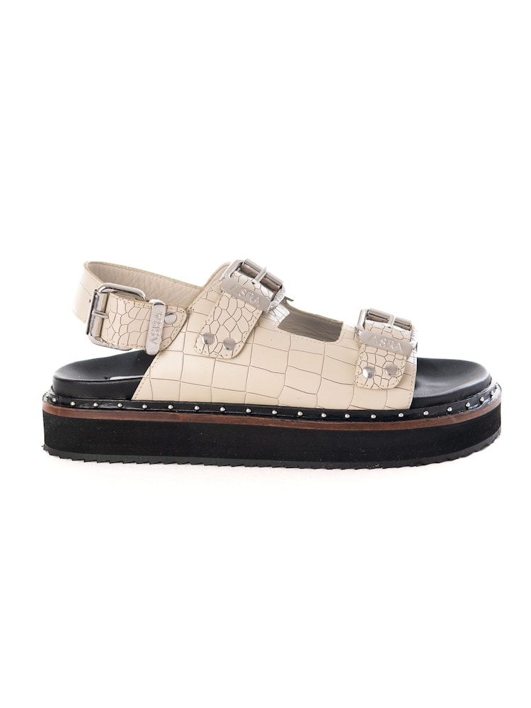 ASRA London Sami Croc Leather Studded White Sandals - Image 1 of 2 ASRA London Sami Croc Leather Studded White Sandals - Image 1 of 2