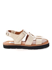 ASRA London Maddie Croc Effect Leather Fisherman White Sandals - Image 1 of 4