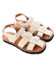 ASRA London Maddie Croc Effect Leather Fisherman White Sandals - Image 2 of 4
