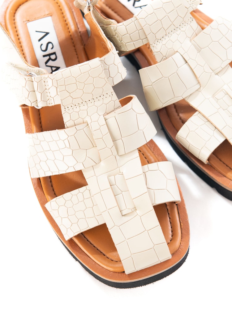 ASRA London Maddie Croc Effect Leather Fisherman White Sandals - Image 4 of 4