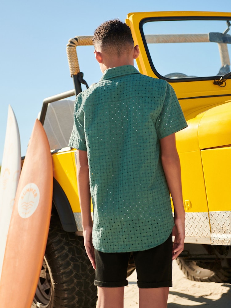 Green 100% Cotton Short Sleeves Textured Shirt (3-16yrs) - Image 2 of 6