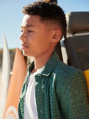 Green 100% Cotton Short Sleeves Textured Shirt (3-16yrs) - Image 3 of 6