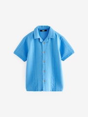 Cobalt Blue Print Short Sleeve Textured Shirt (3-16yrs) - Image 1 of 3