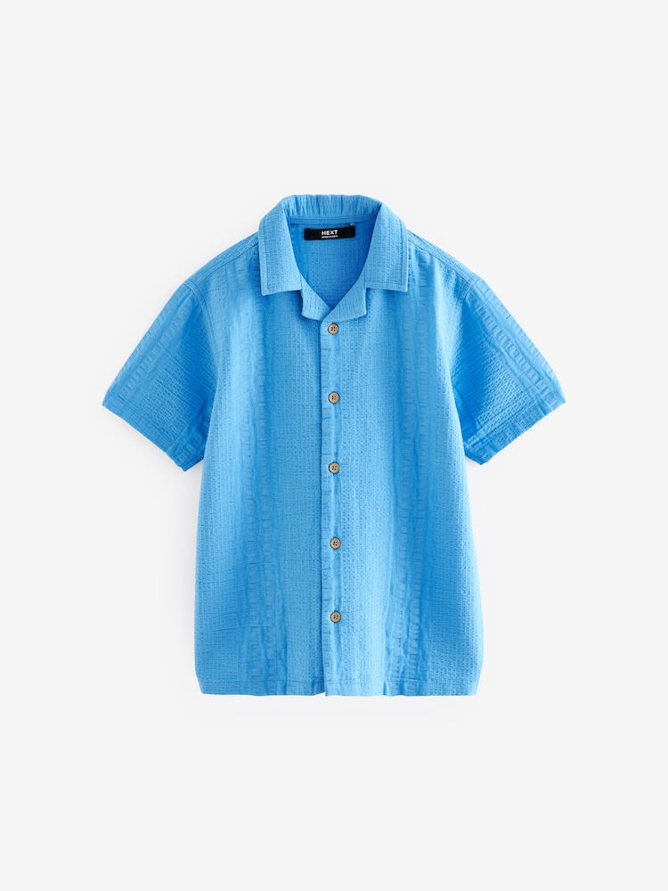 Cobalt Blue Print Short Sleeve Textured Shirt (3-16yrs) - Image 1 of 3