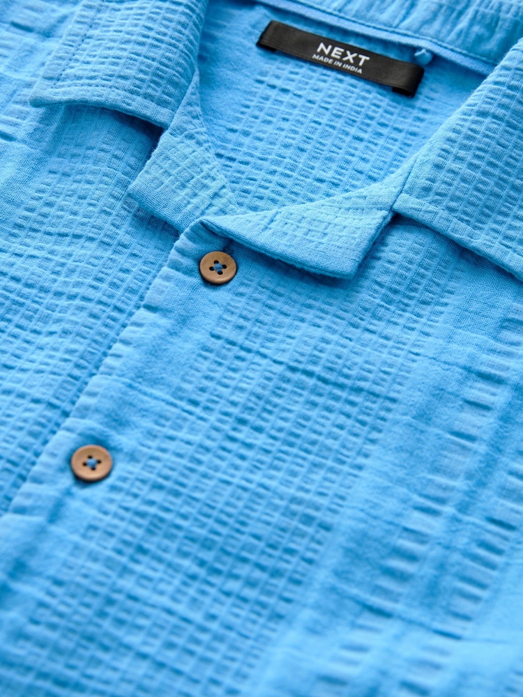 Cobalt Blue Print Short Sleeve Textured Shirt (3-16yrs) - Image 3 of 3