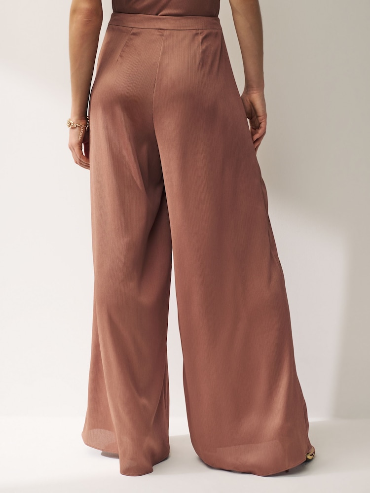 Emme Marella Eretto Wide Leg Satin Brown Trousers - Image 2 of 2