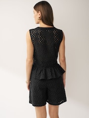 Emma Marella Klenia Broderie Peplum Sleeveless Black Top - Image 2 of 4