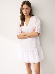 Emme by Marella White Broderie 100% Cotton Midi Dress - Image 1 of 4