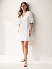 Emme by Marella White Broderie 100% Cotton Midi Dress - Image 3 of 4