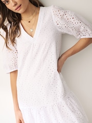 Emme by Marella White Broderie 100% Cotton Midi Dress - Image 4 of 4