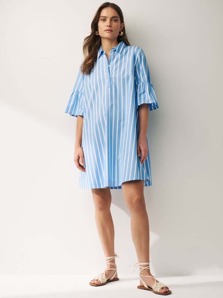 Emme by Marella Isarco Blue Strip 100% Cotton Midi Dress - Image 1 of 4