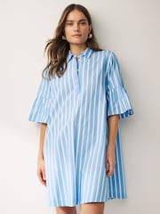 Emme by Marella Isarco Blue Strip 100% Cotton Midi Dress - Image 2 of 4