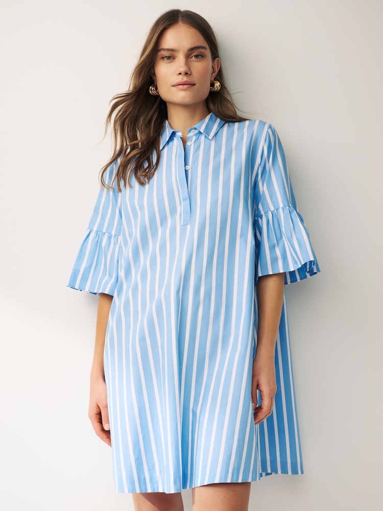Emme by Marella Isarco Blue Strip 100% Cotton Midi Dress - Image 2 of 4