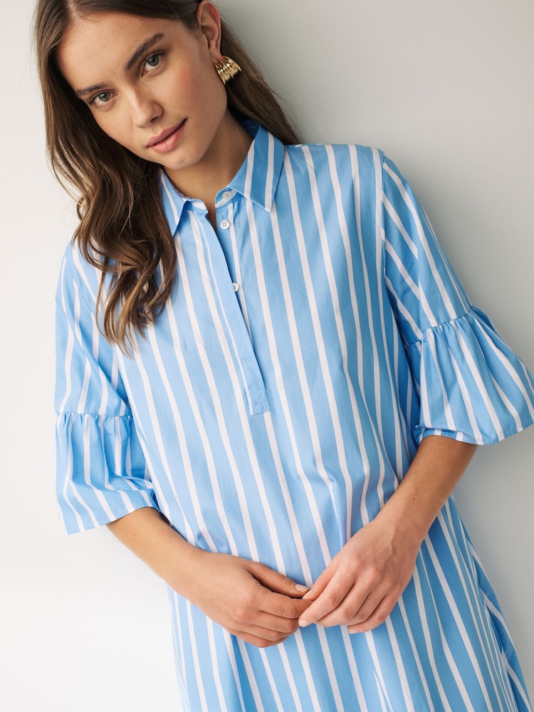 Emme by Marella Isarco Blue Strip 100% Cotton Midi Dress - Image 4 of 4