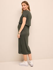 Khaki Green Maternity Nursing Short Sleeve Dress - Image 3 of 8