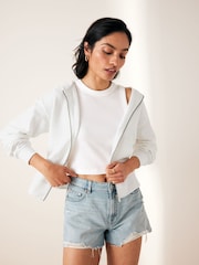 White Lightweight Summer Zip Through 100% Cotton Hoodie - Image 1 of 6