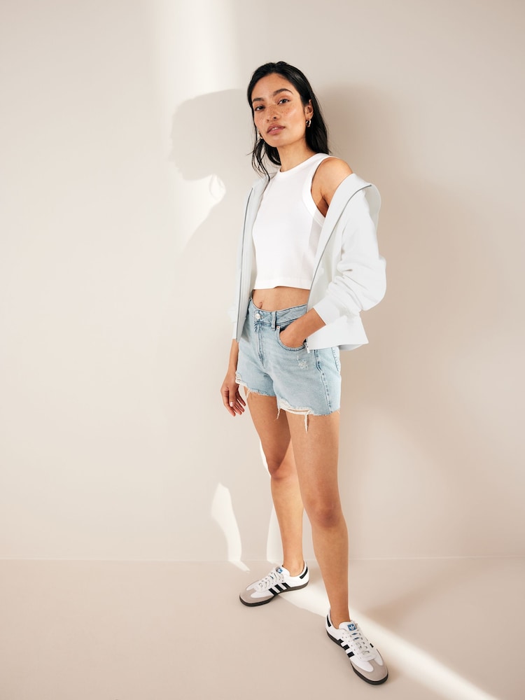White Lightweight Summer Zip Through 100% Cotton Hoodie - Image 2 of 6