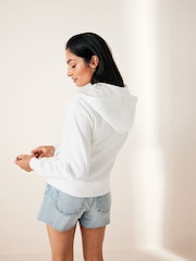 White Lightweight Summer Zip Through 100% Cotton Hoodie - Image 3 of 6