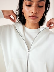 White Lightweight Summer Zip Through 100% Cotton Hoodie - Image 4 of 6