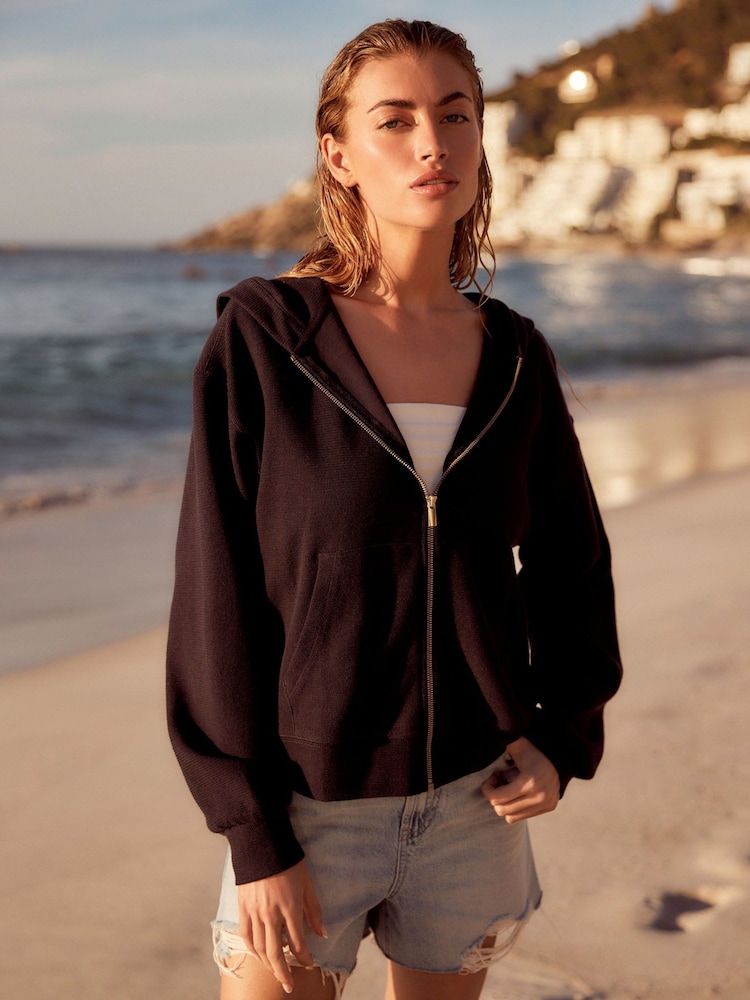 Navy Lightweight Summer Zip Through 100% Cotton Hoodie - Image 2 of 7
