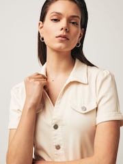 Paige Anessa Puff Sleeve White Jumpsuit w/ Self Tie - Quartz Sand - Image 5 of 7