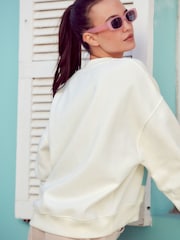 Ecru White License Coca Cola Summer Graphic Relaxed Fit Slogan Sweatshirt - Image 2 of 5
