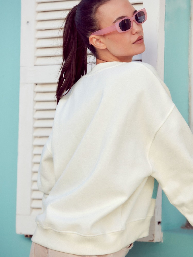 Ecru White License Coca Cola Summer Graphic Relaxed Fit Slogan Sweatshirt - Image 2 of 5