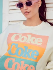 Ecru White License Coca Cola Summer Graphic Relaxed Fit Slogan Sweatshirt - Image 3 of 5