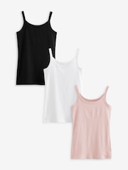 Black/White/Light Pink Cotton Rib Vests 3 Pack - Image 1 of 5