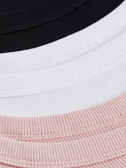 Black/White/Light Pink Cotton Rib Vests 3 Pack - Image 5 of 5