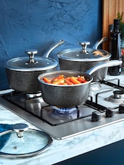 Tower 3 Piece Grey Cerastone Saucepan Set - Image 1 of 4