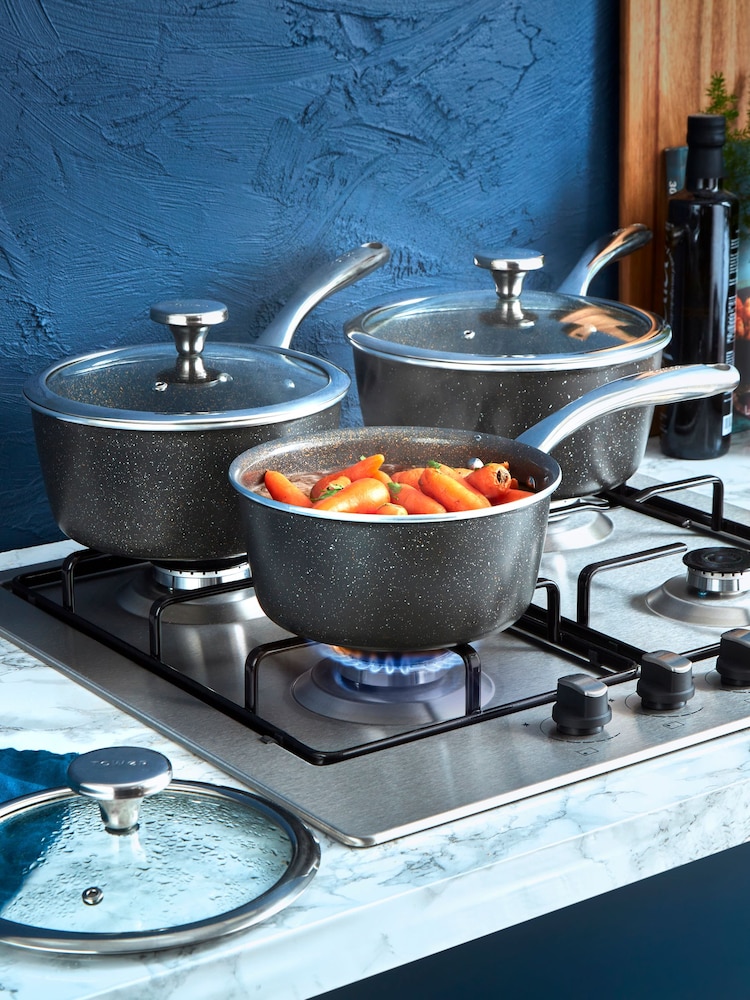 Tower 3 Piece Grey Cerastone Saucepan Set - Image 1 of 4