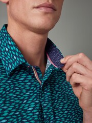 Синий/бирюзовый с рыбками - Стандартный крой 100из % хлопка с принтом и лежаками - Изображение 6 из 9