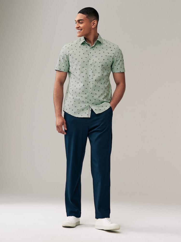 Sage Green Ditsy Floral Regular Fit Printed Short Sleeve Shirt - Image 2 of 9