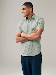 Sage Green Ditsy Floral Regular Fit Printed Short Sleeve Shirt - Image 3 of 9