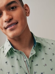 Sage Green Ditsy Floral Regular Fit Printed Short Sleeve Shirt - Image 5 of 9