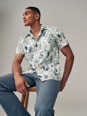 Ecru Hawaiian Regular Fit 100% Cotton Printed Short Sleeve Shirt - Image 1 of 8