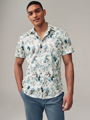Ecru Hawaiian Regular Fit 100% Cotton Printed Short Sleeve Shirt - Image 2 of 8
