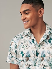 Ecru Hawaiian Regular Fit 100% Cotton Printed Short Sleeve Shirt - Image 5 of 8