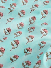 Turquoise Blue/Pink Floral Block Print Regular Fit Printed Short Sleeve Shirt - Image 3 of 3
