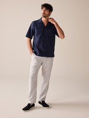 Navy Blue Textured Short Sleeve Shirt With Cuban Collar - Image 2 of 6