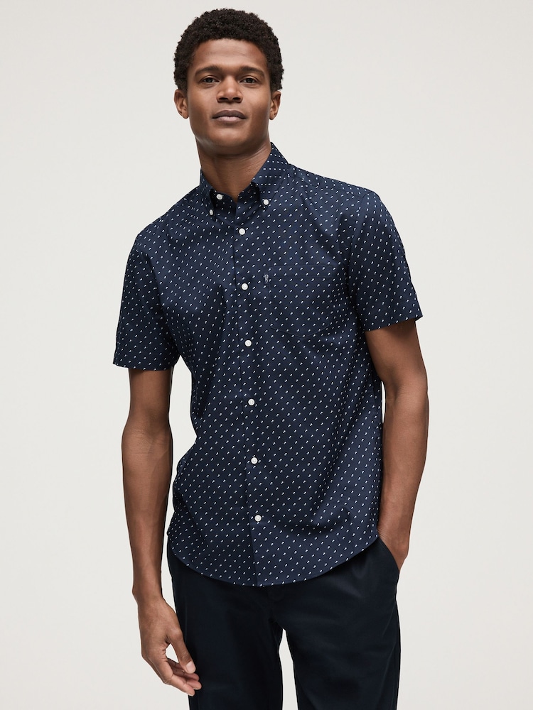 Navy Blue Easy Iron Button Down Short Sleeve Oxford Shirt - Image 1 of 7