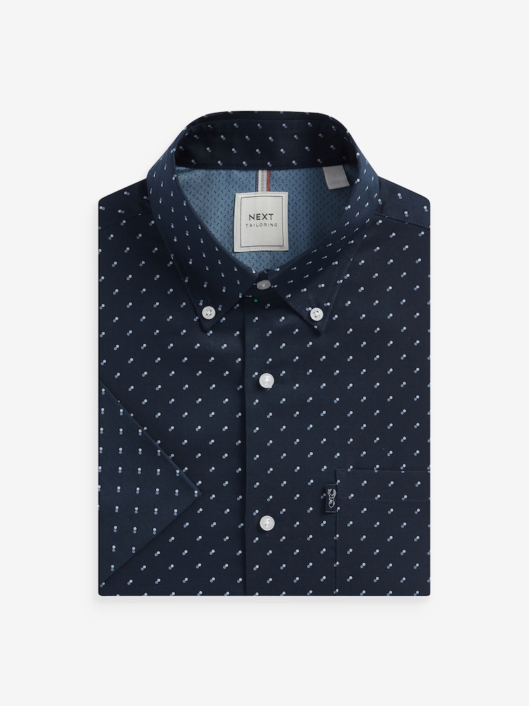 Navy Blue Easy Iron Button Down Short Sleeve Oxford Shirt - Image 2 of 7