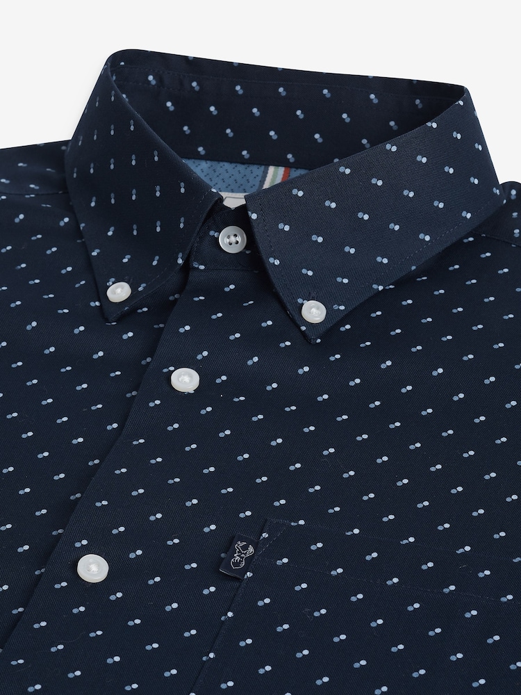 Navy Blue Easy Iron Button Down Short Sleeve Oxford Shirt - Image 3 of 7