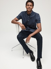 Navy Blue Easy Iron Button Down Short Sleeve Oxford Shirt - Image 5 of 7